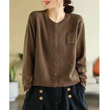 Zingj 2024 New Retro Literary Knit Cardigan Women's Round Collar Long Sleeve Coat Fashion Casual Outside Jacket-Outfit