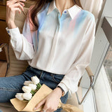 Women White Tops and Blouses Fashion Stripe Printed Casual Long Sleeve Office Lady Work Shirts Female Slim Blusas