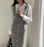 Autumn Spring Women Elegant Plaid Tweed Office Ladies Sleeveless Vest