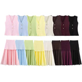 New Gold Button Knitted Vest Small Folding Splicing Skirt