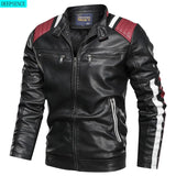 New Product Color Matching Casual Men's Leather Jacket Casual Trend Stand-Up Collar Spring and Autumn Leather Jacket