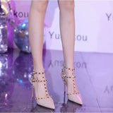 Fine Heel Shoes 2025 New Three-Ring Rivet Shallow Single Shoe Buckle Wearing Anti-Slip Work