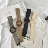 braided belt wood buckle summer vacation dress wide belt mori