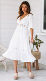 2022 Summer Women White Maxi Dress Sundress Sexy Lace Crochet Long Tunic Beach