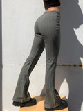 SUCHCUTE Vintage Striped Women Straight Pants With Belt Casual Mid Waist Aesthetic Retro Harajuku Female Trousers Streetwear