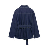 2025 New Women's Belt Denim Jacket + Straight Trousers