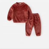 New Winter Baby Boy Girl Thicken Pajamas Set Flannel Toddler Child Warm Pure Color Sleepwear Kids Home Suit