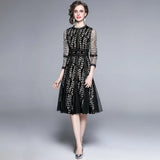 Luxury Designer Clothing Women Fashion Flower Embroidery Party Dresses Lady High Quality France Trendy Mesh Midi