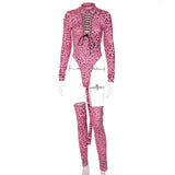 Women Autumn Winter Long Sleeve Sexy Printed Bodycon Pink Tops Bodysuit 2021 Fall Clothes Wholesale Items