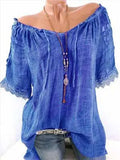 Solid Color Summer Women's Off-shoulder Short-sleeved
