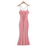 Zingj Trendy Women's Dress Sexy Back Tie Rope Halter Skirt Fashion Pure Fashion Hot Girl Fishtail