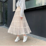 Zingj New Long Lace Layer Patchwork Mesh Skirt Over The Knee A Word Versatile Vertical Skirt Female Autumn-Outfit