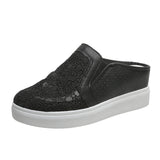 New Baotou Rear Empty Slippers Mesh Breathable Embroidered Sandals Heightened Spot Slippers With Thick