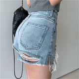 Denim Shorts For Women 2021 Summer High Waist Streetwear Ripped Shorts With Tassel Pockets Mini Short Jeans Feminino