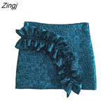 New Women Fashion Pleat Ruffles Design Texture Mini Skirt Faldas Mujer Female Chic Side Zipper Slim Vestidos