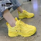 Fashion White Chunky Sneakers Women Shoes Korean Yellow Sneakers Breathable Height Increased Non-slip Casuals Shoes