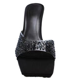 Zingj Summer New Style Slippers Female Transparent Diamond Square Head A Character High With Fashion Large Size