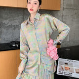 Aesthetic Oil Painting Floral Baggy Shirt Long Sleeve Button Up Shirt For Women Fashion Top And Blouse Autumn