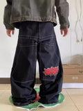 Dress Baggy Jeans Y2K Hip Hop Pocket Letter Retro Black Jeans Men's High Waist Wide Legs
