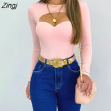 Autumn Women Sexy Solid Cutout Front Long Sleeve Skinny Corset Tight Top Womens Blouse Sexy Fashion Ladies Tops 2023