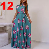 Spring Autumn Bohemia Flower Print Women's Dress Cuasla Hollow Out Long Sleeve Maxi Dresses Fashion Tunic Party Dress