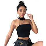 Sexy Gothic Punk Style Choker Halter Top Fashion Skinny Slim Cami Backless Buckle Top Summer Tank Tops Tube Crop