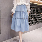 2020 Preppy Style Women Denim Mid-Calf Skirts High Waist Plus Size Faldas Larga Women Button Jean School Skirt