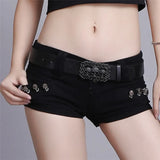 Hot Girls Japanese Harajuku Punk Skull Low Waisted Lace-up White Thin Denim Shorts Goth Rock Sexy Women