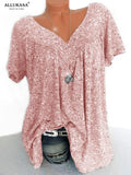Casua Fashion Printed Summer tshirt Ladies V-Neck Tunic Tops Female Plus Size Women Short Sleeve Shirt Blusas