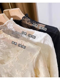Zingj Soft Does Not Tie High Quality Small Flowers Inside The Gauze Jacket Female Summer Slim Wood Ear Perspective Lace Bottom Upper