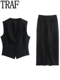 Black Vest Woman Cropped Women's Sleeveless Jacket Fashion Vests Sets Office Waistcoat Women Elegant Winter Short