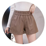 Elastic High Waist Wide Leg Biker Shorts Autumn PU Leather Shorts Women Plus Size Femme Casual Ladies Shorts