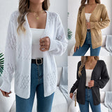 2025 Leisure Solid Color Hollow Lantern Long Sleeve Sleeve Sweater Long-Sleeved