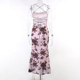 Floral Print Strappy Back Tie-Up Midi Dress-Outfit