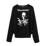 Gothic Skull Print Loose T Shirt Women Off Shoulder Long Sleeve Japanese Harajuku Thin T-shirt Korean Fashion Y2k