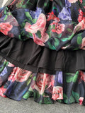 2023 Print Chiffon Dress Summer V Neck Elastic Sheath Long Temperament Butterfly Sleeve Fashion Floral Beach