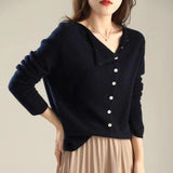 Bump Shirt ~ 2025 Autumn And Winter Single Row Buckle Cashmere Cardigan Women Solid Color Cashmere Low Round Collar Thin Knitted