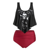 Women Skull Graphic Padded High Waist Tankini Swimwear Casual Swimsuit Ladies Two Pieces Bathing Suits Beach