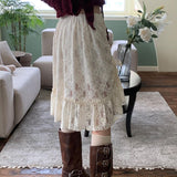 Zingj Classical Palace Wind Lace Flounce Skirt Female New Low Waist Retro Temperament Draw