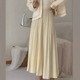 Zingj And Winter Loose Cover Meat Show Thin White Knit Skirt Female Pleated Skirt Lazy Casual Long Skirt Big Skirt-Outfit
