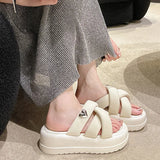 Summer New Platform Soft Leather Slippers Women Wear Cross-Platform Beach Shoes Casual Fairy Wind