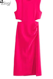 Cut Out Long Dress Women Summer Elegant Party Dresses For Women 2023 Rosy Sleeveless Midi Dress Woman Evening