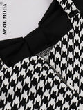 Houndstooth Retro Women's Dress Patchwork Print Sling 1950s Vintage Cocktail Dress Sleeveless Office Casual Pinup