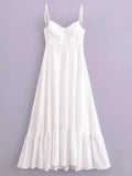 White Ruffles Hem Lace Up Sling Long Dress Women Fashion Sleeveless Backless A-line Loose Robe Summer Lady Flowy