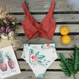 Waist Bikini Set 2020 Sexy Front Bow Swimwear Women Swimsuit Summer Beach wear Vacation Bathing Suit biquini