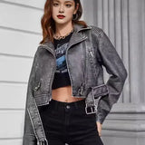 Retro Lapel Loose Imitation Leather Coat Personality Fashion Women's Fall Wash Zipper Type Leather
