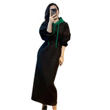 Zingj Hooded Hoodie Dress In The Long Style Of The Waist Retro Skirt Female Summer New 2024 European Cargo Station-Outfit