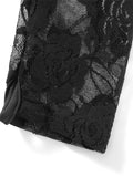 Women T-shirts Long Sleeve V-neck See-through Lace Tops Slim Mesh Sheer See Through Cropped Tees Summer Clubwear