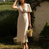 Spring New Holiday Wind V-Neck Printed Printed Long