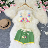 Zingj Pastoral Wind Knit Hanging Neck With Hook Flower Flower Wool Hollow Out Sexy Bikini Two Set